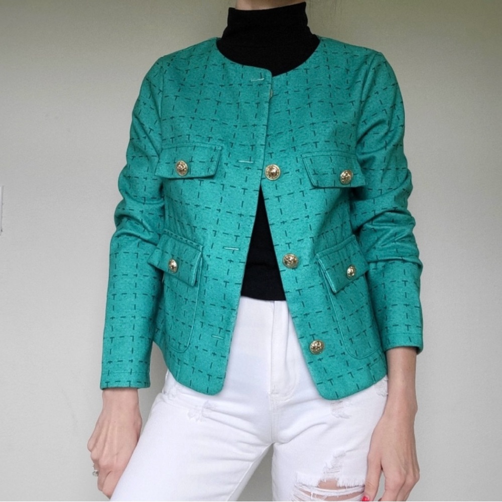 Chic Teal Women's Jacket with Gold Accents